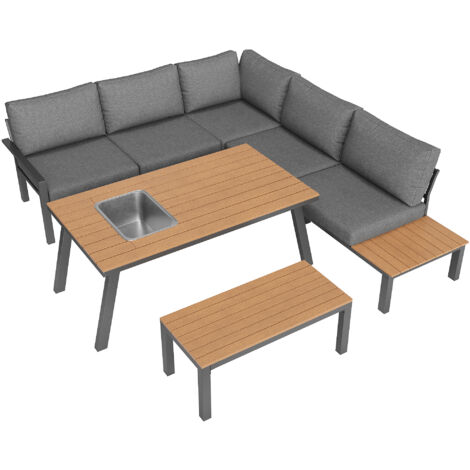 Salon de jardin 147x60cm,6-7 personnes, avec table , gris (1/5)