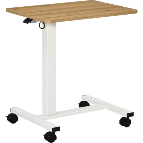 Table pour ordinateur réglage manuel en hauteur, avec 4 roues et freins, 65cmx48cmx110cm, marron (1/5)