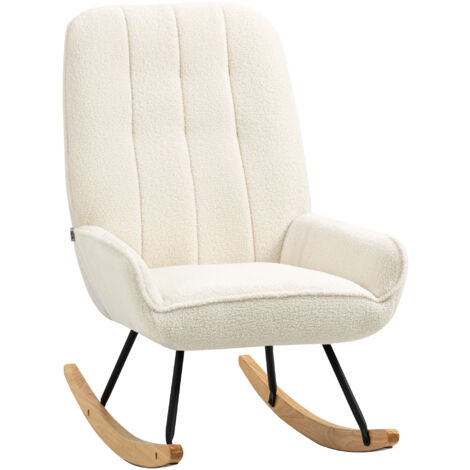 Fauteuil à bascule 63x95x97,Revêtement Tissu blanc,Style Scandinave,pour Salon,Chambre,Balcon (1/5)
