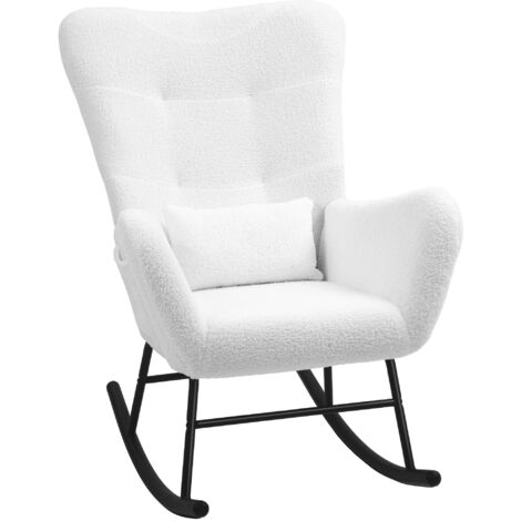 Fauteuil à bascule , avec rangement de poche ,Style Scandinave ,Salon,Chambre, Blanc (1/5)