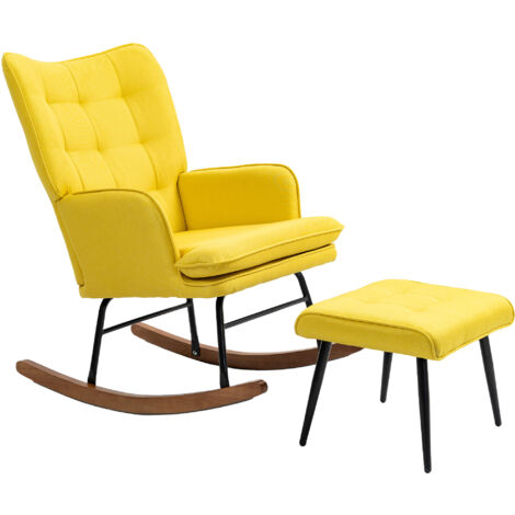 Fauteuil à bascule,avec pouf décontracté,convient aux salles de séjour et aux salons, jaune (1/5)