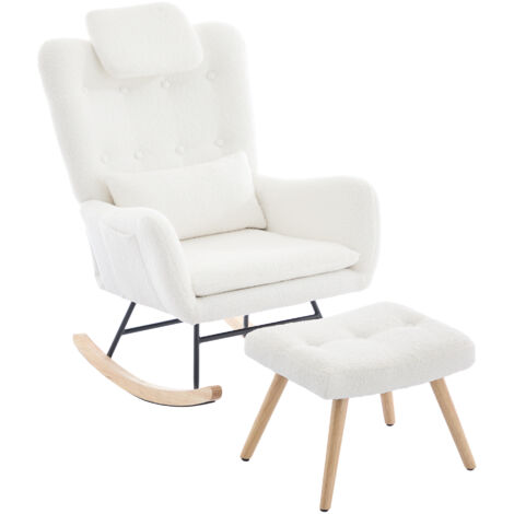 Fauteuil à bascule,avec appui-tête et repose-pieds, blanc (1/5)