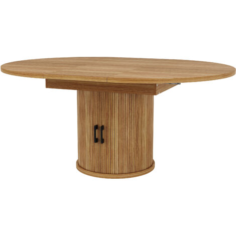 Table Extensible Couleur Noyer, Table a Manger Ronde Extensible, Table Ovale Salle à Manger avec Rangement, Plateau Modulable