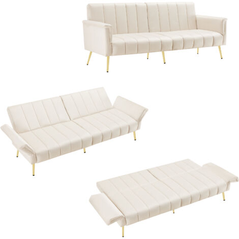 Canapé Convertible en tissu velours, canape 2 Places,avec fonction couchage,Petit canapé,183x76x75cm,Beige (1/5)
