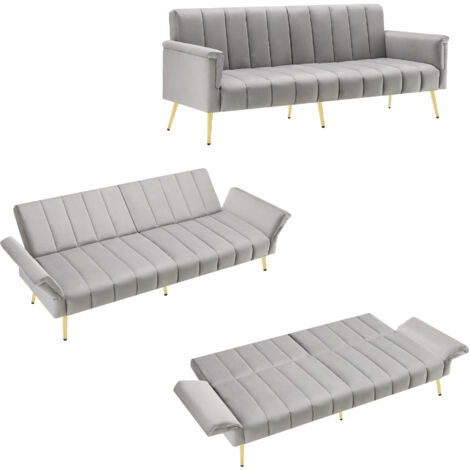 Canapé Convertible en tissu velours, canape 2 Places,avec fonction couchage,Petit canapé,183x76x75cm,Gris (1/5)