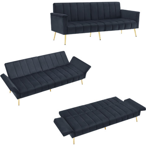 Canapé Convertible en tissu velours, canape 2 Places,avec fonction couchage,Petit canapé,183x76x75cm,Noir (1/5)