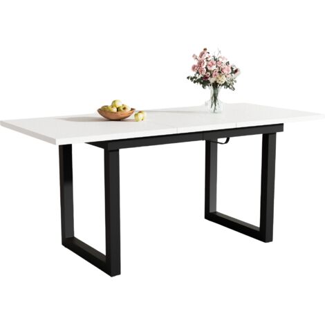 Table À Manger Extensible 140-180x80cm Style Industriel, MDF,Multifonction Gain De Place,Blanc (1/5)