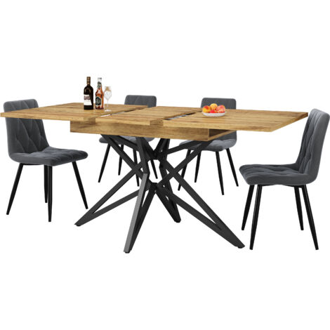 Table à Manger Extensible - Ttable de Cuisine - Plateau de Table en Imitation Marbre -110-140x80cm -MDF - Bois (1/5)