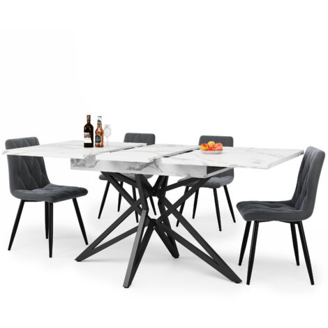 Liberté – Table à manger extensible 110-140x80cm – Plateau imitation marbre MDF – 6 à 8 places – Pieds réglables pour stabilité optimale (1/5)