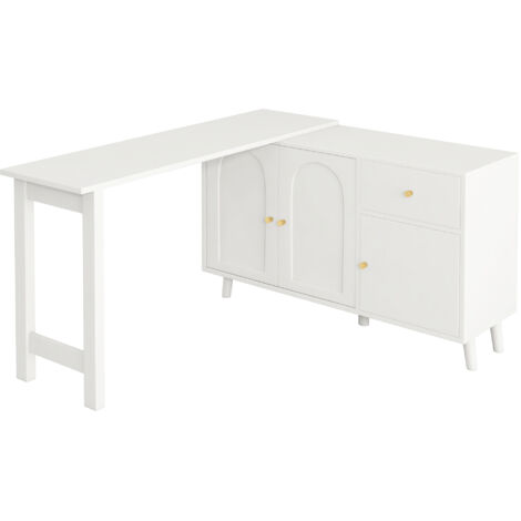 Bureau d'angle en L - Rotation 360° - Blanc - 120x40x74.5 cm - Panneau de particules (1/5)