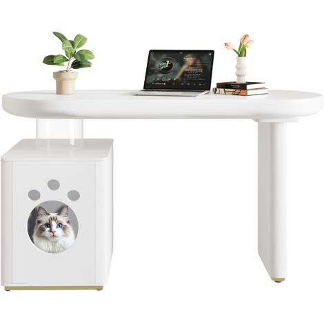 Bureau moderne avec niche pour animaux - MDF - 117x50x76 cm - Laqué (1/5)