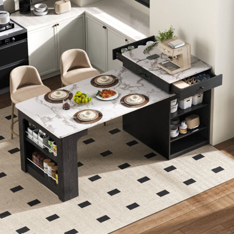 Îlot De Bar Fly - Table Inox Et Verre Blanc, Avec Rangement - 185 Cm, France