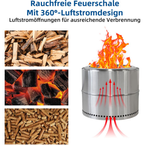 Brasero Sans Fumée 20 Cm Acier Inox – Foyer Extérieur Portable BBQ Pellets Bois + Fourchette + Sac De Rangement