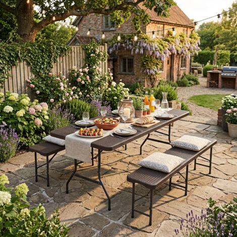 Table de pique-nique pliable1.8m-Salon de jardin extérieur-HABITAT ET JARDIN-Marron (1/5)