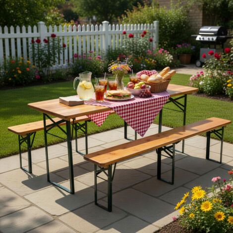 Ensemble de table et bancs de brasserie pliable220cm-Salon de jardin extérieur-HABITAT ET JARDIN (1/5)