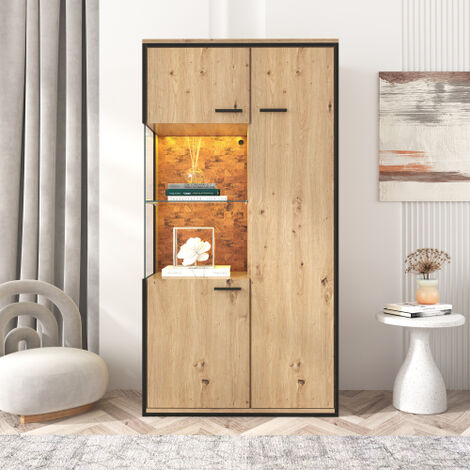 Vitrine Avec éclairage LED 150x78x40 Cm - Porte En Verre, étagères Réglables, 15 Couleurs De Lumière