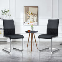 Lot de 2 chaises de salle à manger modernes, dossier en simili cuir PU et lin, chaise d'appoint rembourrée à dossier haut, noir
