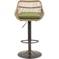 Lot de 2 Tabourets de bar moderne en rotin réglables avec repose-pieds et coussin en lin vert