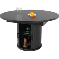 Table Salle à Manger, Table Ronde Extensible Noir, Table a Manger Ronde Extensible 6 Personnes, Rangement, Plateau Modulable