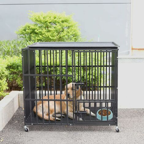 Hundekäfig Hundetransportbox auf Rollen Hundebox Schwerlast mit Tür und Bodenschale