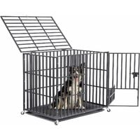 Hundekäfig Hundetransportbox auf Rollen Hundebox Schwerlast mit Tür und Bodenschale