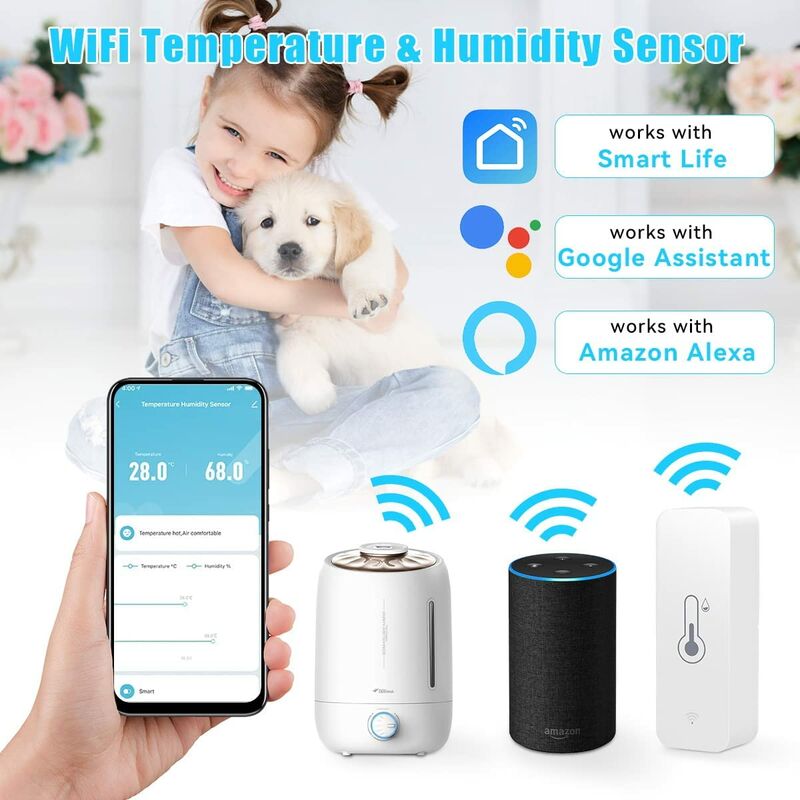 Sensore termometro igrometro domestico WiFi, sensore di temperatura e  umidità Tuya WiFi Smart, sensore di umidità, termometro igrometro Bluetooth,  per casa, ufficio, hotel (4)