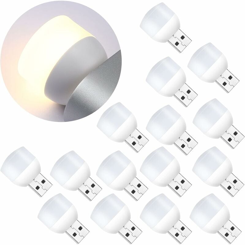 16 Pezzi Mini USB Luce Notturna Plug-in Lampadina LED Luce d'Ambiente USB  Casa Luci Portatili Lampadina per Camera da Letto Toilette Cucina Auto,  Bianco Caldo