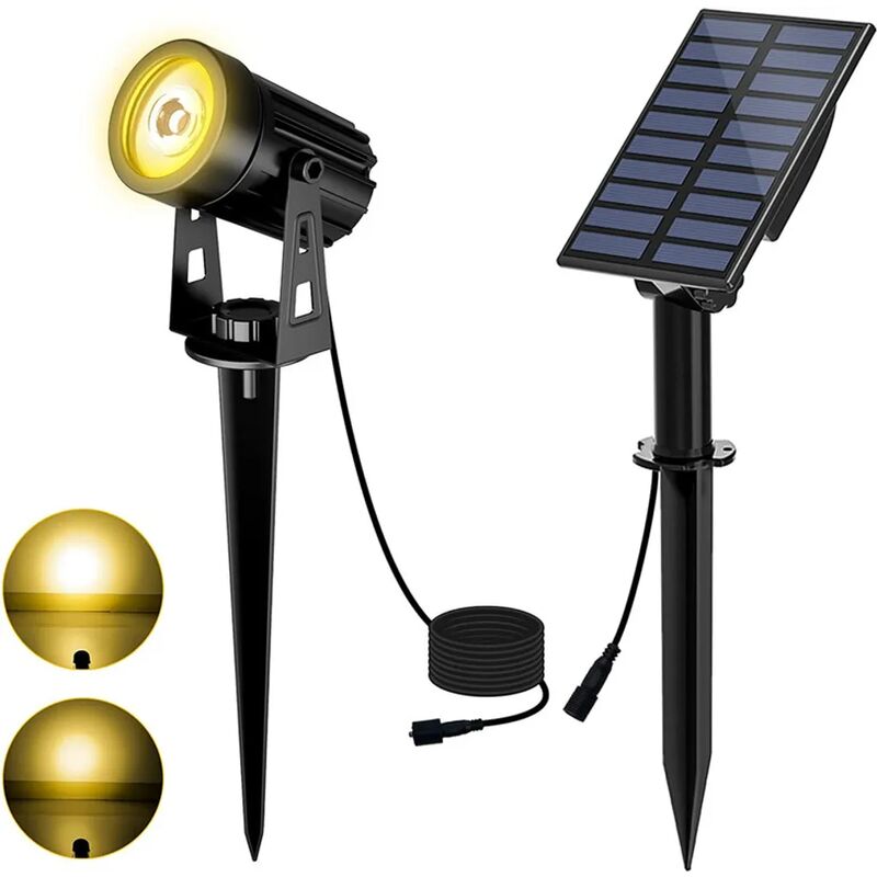 Set di faretti solari da 1 LED per esterni da giardino, IP65, luce calda  impermeabile 3000K