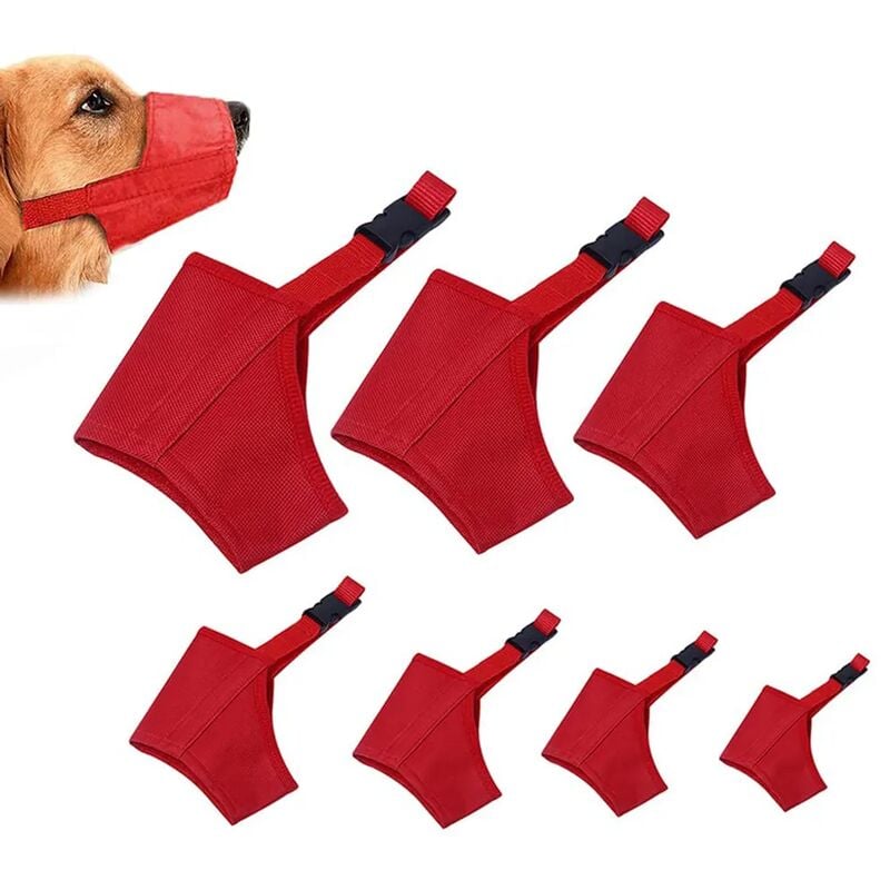 Confezione da 7 museruole per cani (misure assortite) per mordere,  abbaiare, masticare, regolabili per cani di taglia piccola e media,  museruola morbida e confortevole per museruola lunga (rosso)