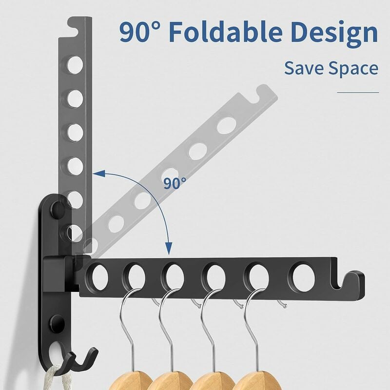Appendiabiti a parete, Stendino appendiabiti a parete, 90 rotazione Appendiabiti  pieghevole a parete, per balcone, Bagno, Hotel (nero)