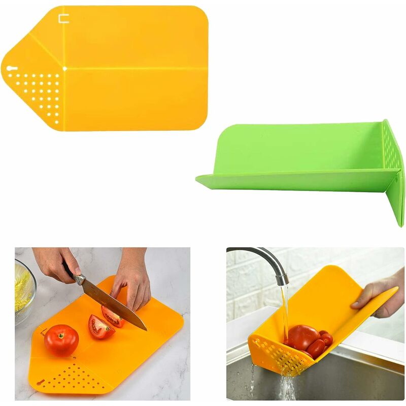 Vassoio antibatterico in plastica Tagliere pieghevole con schermo  antigoccia incorporato Vassoio da cucina Tagliere pieghevole in plastica  per picnic in cucina 2 pezzi (verde, arancione, pieghevole)