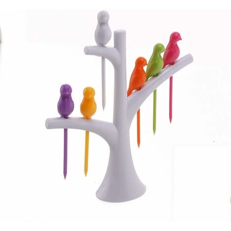 Stuzzicadenti in plastica a forma di uccello con base ad albero Sandwich  Cocktail Bar Antipasto per oggetti decorativi per feste (Birdie Break White)