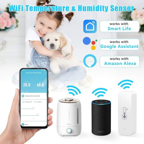 Sensore termometro igrometro domestico WiFi, sensore di temperatura e  umidità Tuya WiFi Smart, sensore di umidità