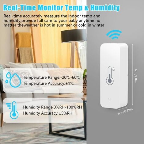 Sensore termometro igrometro domestico WiFi, sensore di temperatura e  umidità Tuya WiFi Smart, sensore di umidità