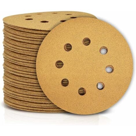 Confezione da 100 dischi abrasivi Ø 125 mm con 8 fori rotondi con gancio e  anello