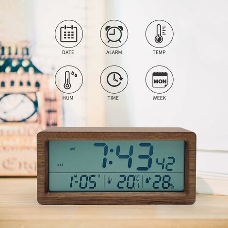 Sveglia digitale - Orologio digitale a LED - Sveglia mattutina con  temperatura, umidità, funzione snooze, alimentata a batteria