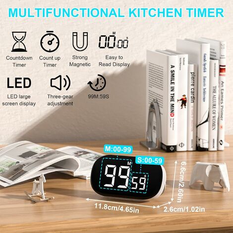 Timer da cucina magnetico con ampio display LCD, timer da cucina digitali,  conto alla rovescia magnetico