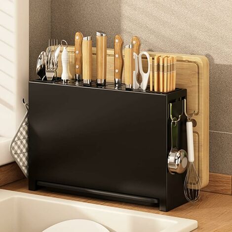 Portacoltelli da cucina vuoto universale in acciaio al carbonio per  utensili da cucina, taglieri, posate (nero)