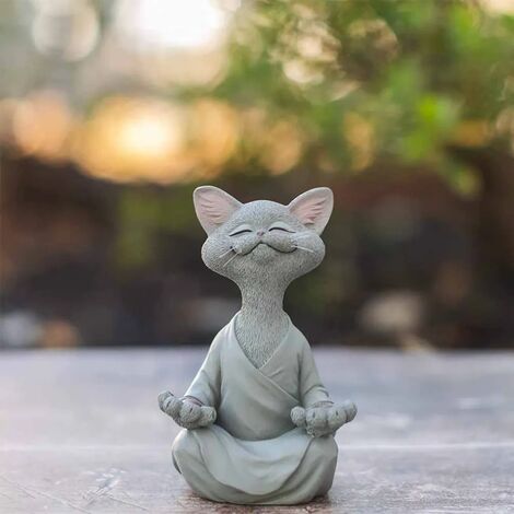 Buddha Gatto Statua Collezione Meditazione Yoga Regalo per Gli Amanti dei  Gatti Decorazione Meditazione (Grigio, 18