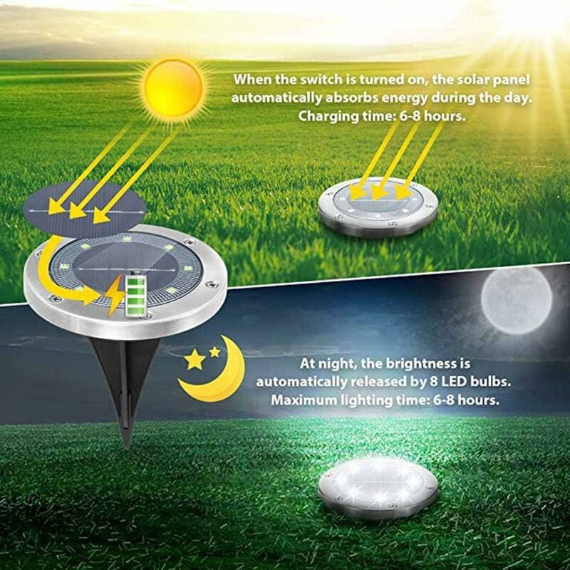 Stück LED-Solar-Gartenleuchten für Solarleuchten, für den Außenbereich, Licht) Solar-Einbau-Gartenleuchten, (warmes IP65 wasserdicht, solarbetriebene Außenbereich, Edelstahl Solarleuchten den