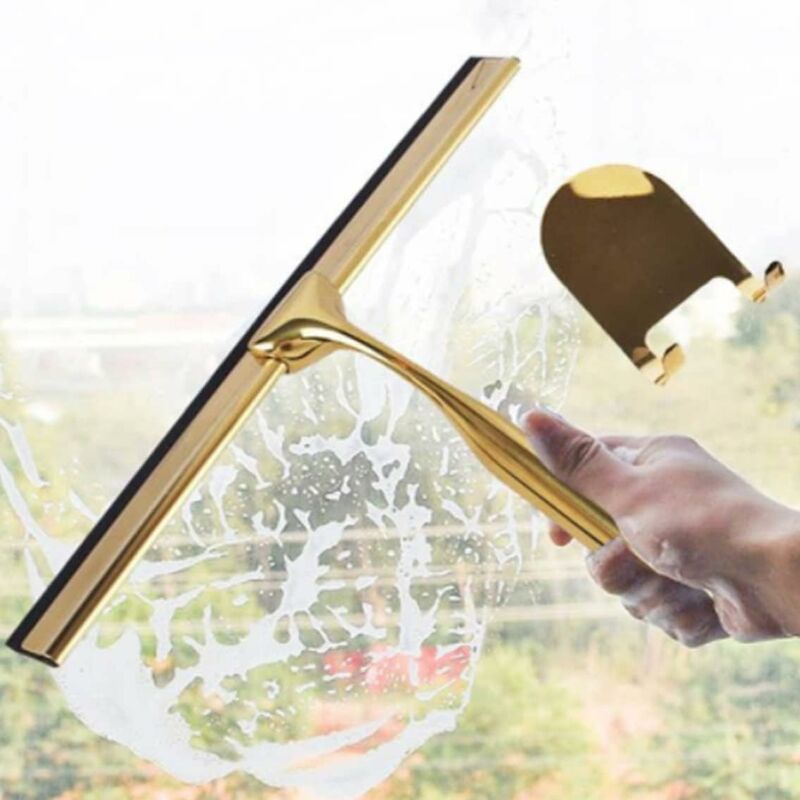 Duschschaber in Edelstahl Glasfensterschaber Badezimmerschaber Antirutsch  Türspiegel Autoglasschneider Griff mit Häkeln, Gold Duschschaber (zylindrischer  Goldschaber in Edelstahl + vierfach gehäkelt)