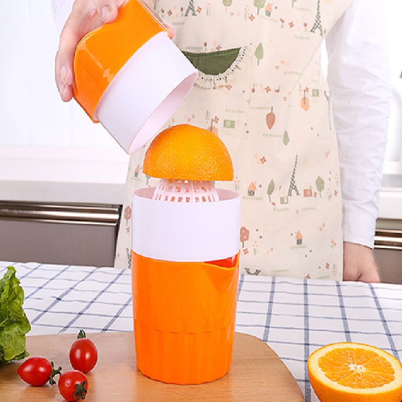 Saftbehälter, Orange mit Fruchtpresse Zitruspresse,