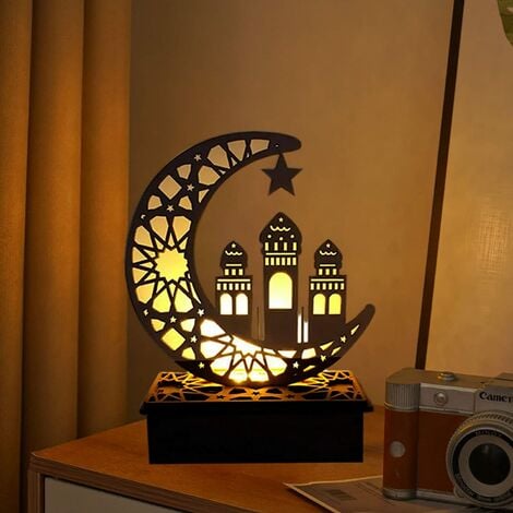 Hölzerne LED-Lampe Ramadan-Dekoration, Halbmond, Sternlichter