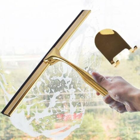 Duschschaber in Edelstahl Glasfensterschaber Badezimmerschaber Antirutsch  Türspiegel Autoglasschneider Griff mit Häkeln, Gold Duschschaber  (zylindrischer Goldschaber in