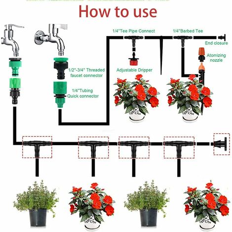 4/7 mm Sprinkler Bewässerungsschlauch, Gartengeräte Sprinkler Bewässerung Barb  Schlauch Zerstäuberdüse T-Stück Barb Schlauchanschluss (Schwarz