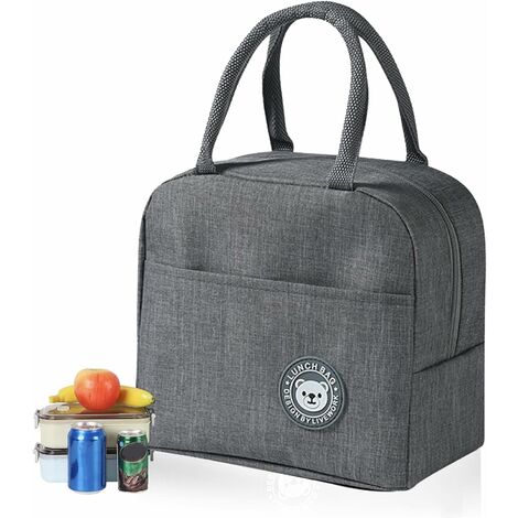 Mini Lunchtasche Wasserdicht Picknicktasche Isoliertasche Thermotasche  Faltbar Lunchbag für Unterwegs Arbeit Schule (Grau)