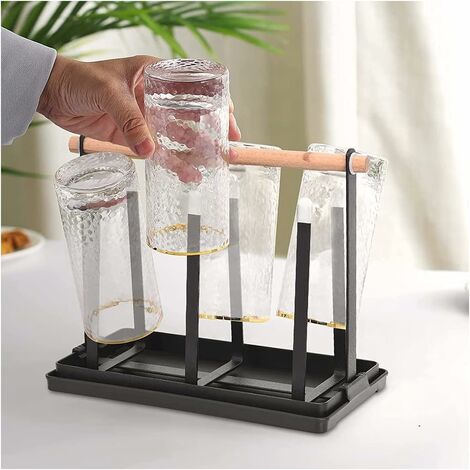 Soporte para copas de vino de acero inoxidable negro, 5 filas, 6 filas,  estante de secado de vidrio colgante, soporte para copas de vino, parte