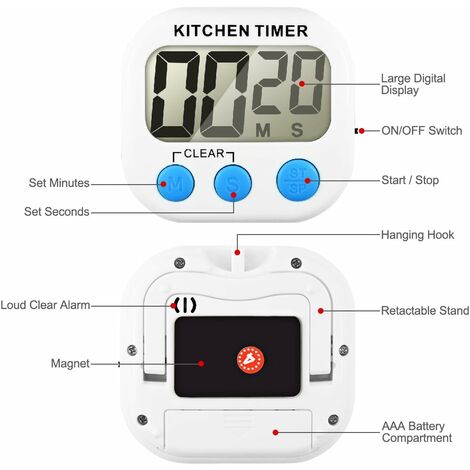 Temporizador de cocina Digital LCD grande cuenta atrás reloj alarma fuerte