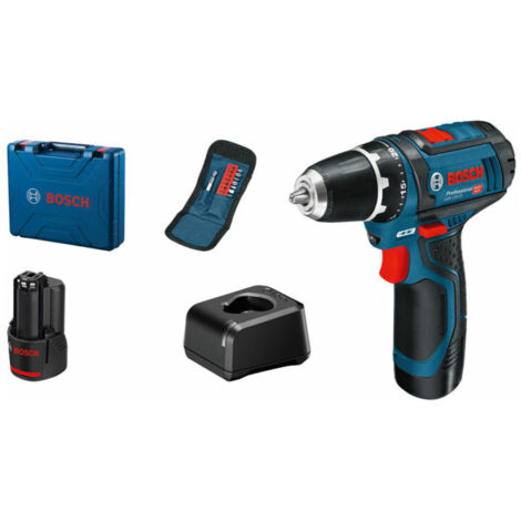 Bosch Akku-Bohrschrauber GSR 12V-15 mit 2x 2,0 Ah + Lader + Bit-Satz im Koffer