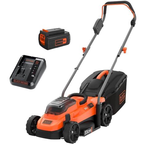 33 cm 18V Rasenmäher von 25 bis 65 mm Höhe, Mulchfunktion, 35 L Fangsack - BLACK+DECKER - mit 2 x 18v 4Ah Batterien und Ladegerät - BCMW33184L2-QW (1/5)